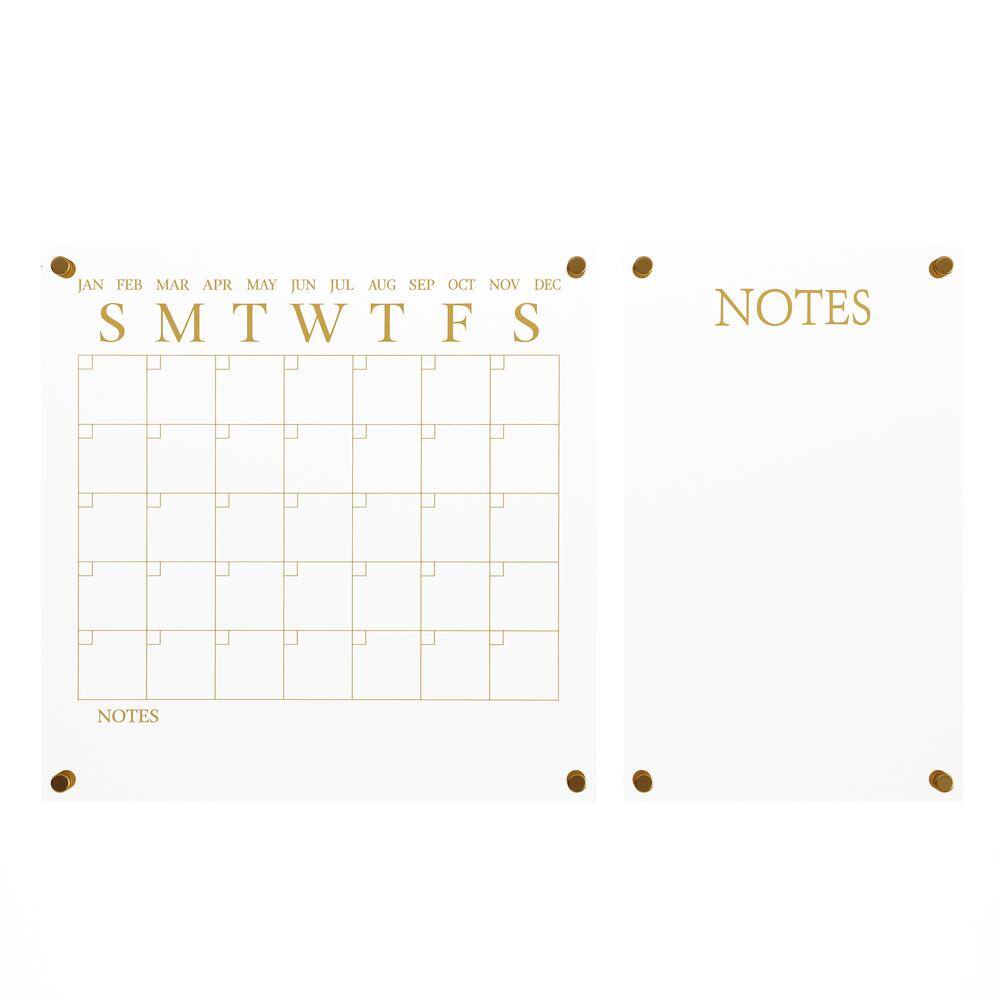 Clear Gold Acrylic Wall Calendar and Notes Board Set