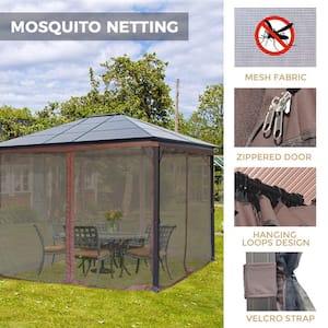 10 ft. x 12 ft. Hardtop Metal Gazebo, heavy-duty Outdoor Pergola with Mosquito Nets and Polycarbonate Roof