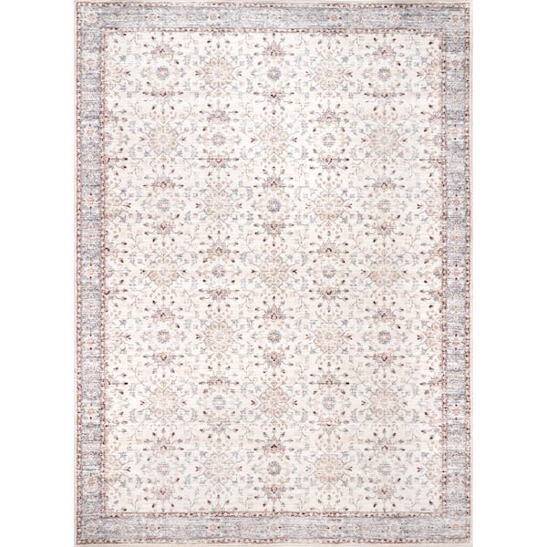 nuLOOM Gemma Beige 8 ft. x 10 ft. Machine Washable Transitional Floral Indoor Area Rug