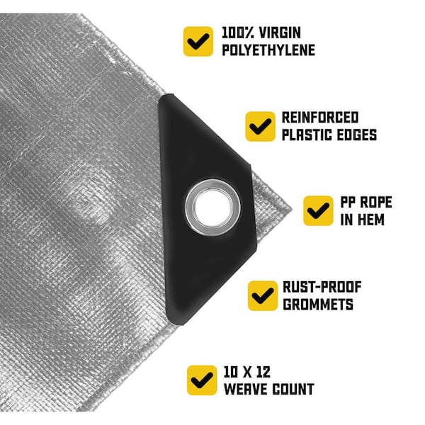 100 ft. x 100 ft. Silver/Black 5 Mil Heavy Duty Polyethylene Tarp, Waterproof, UV Resistant, Rip and Tear Proof