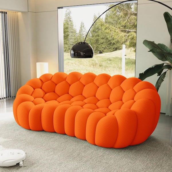 98 in. Armless 3-Seater Bubble Couch Floor Sofa Mesh Fabric Curved Sectional Sofa in Orange