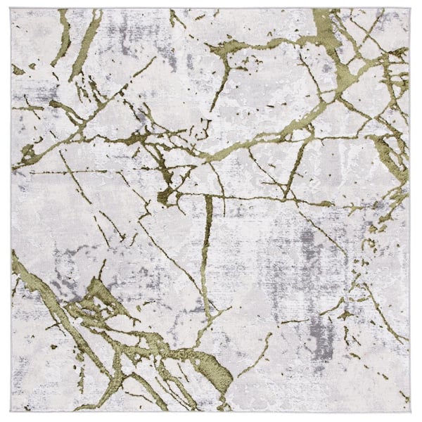 Amelia Gray/Green 7 ft. x 7 ft. Abstract Distressed Square Area Rug
