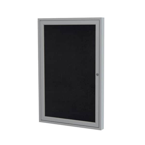 ghent 36 x 30in Recycled Rubber Enclosed Bulletin Board, 1 Door, Satin Aluminum Frame, Black