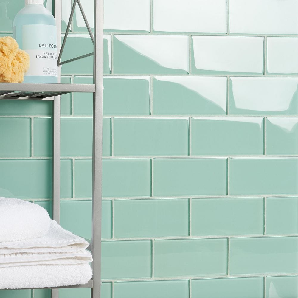 Spa Green 3'' x 6'' Glass Subway Wall Tile