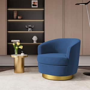 Nancy Modern 360° Swivel Blue Non-falling Velvet Fabric Barrel Accent Armchair for Bedroom or Living Room