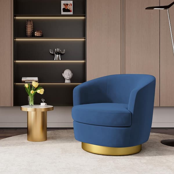 JEAREY Nancy Modern 360° Swivel Blue Non-falling Velvet Fabric Barrel Accent Armchair for Bedroom or Living Room