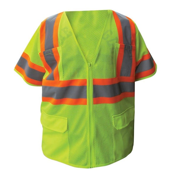 Enguard Size Extra-Large Lime ANSI Class 3 Poly Mesh Safety Vest with 4 in. Orange and 2 in. Silver Retro Reflective Striping