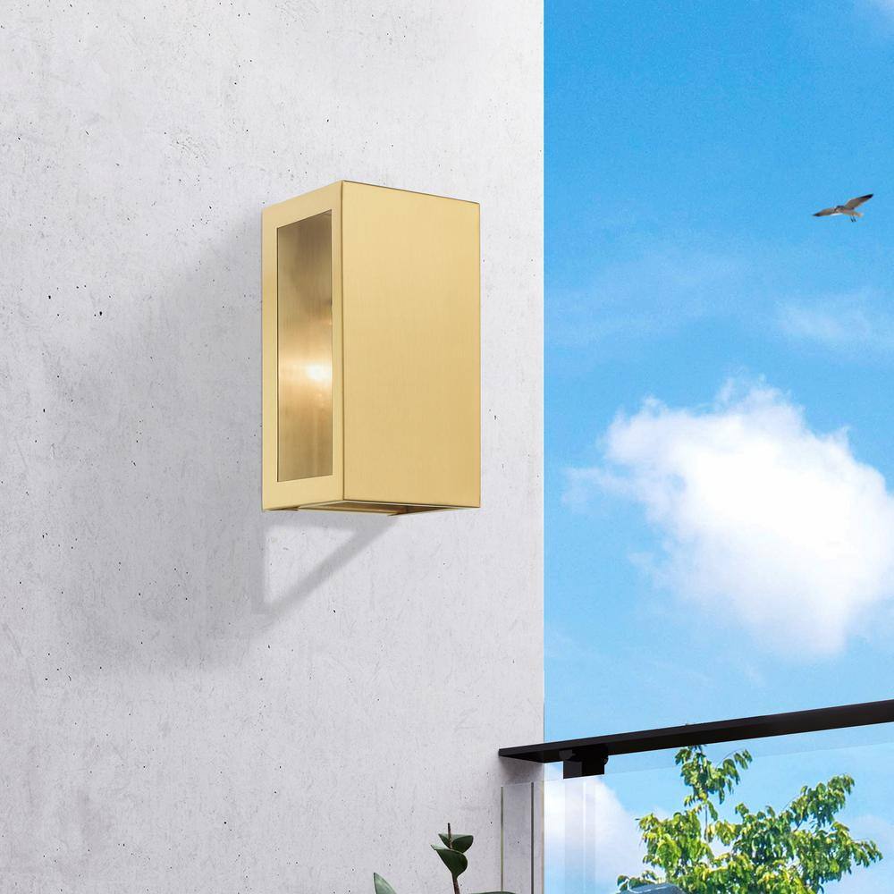Satin Gold Stainless Steel 1-Light Outdoor Sconce with Clear Glass