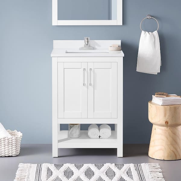 Vegas 24 in. Single Sink White Bath Vanity with White Engineered Stone Top (Assembled)