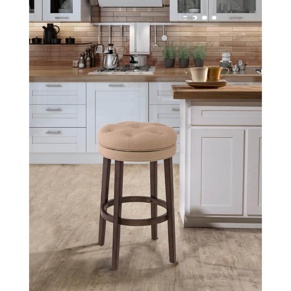 Charcoal Gray Backless Swivel Counter Stool with Linen Upholstery