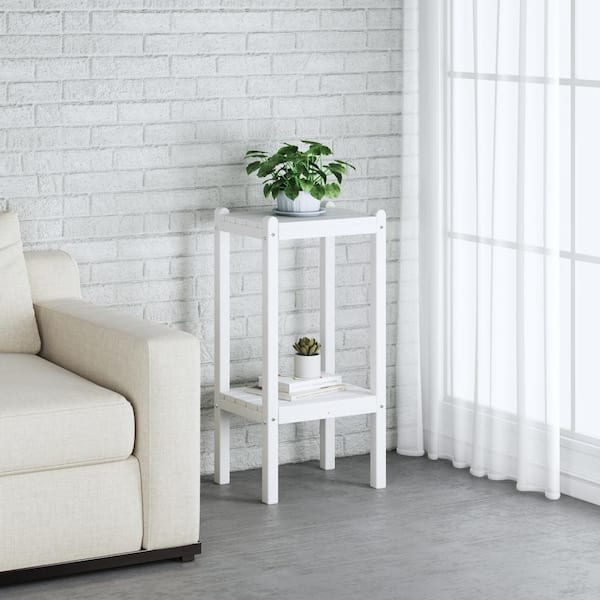 Laguna Plastic Indoor/Outdoor Patio Side Table with Storage Shelf White