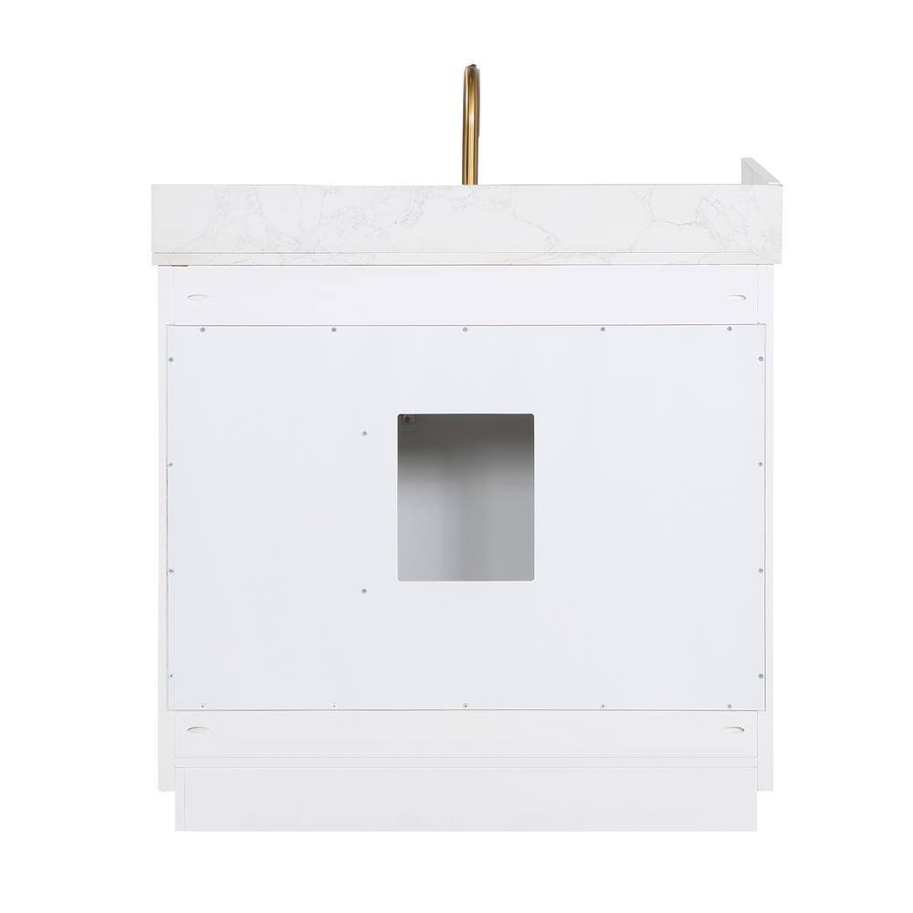 Gavino 36" White Wood Vanity with Stone Top and Mirror