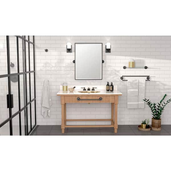 Designer 25 in. W x 33 in. H Framed Rectangular Beveled Edge Bathroom Vanity Mirror in Matte Black
