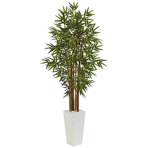 Indoor Bamboo Artificial Tree in White Tower Planter