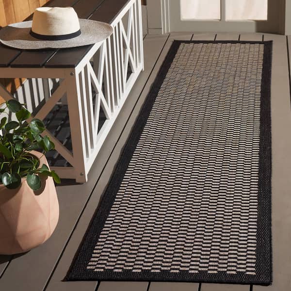 Beach House Black/Beige 2 ft. x 8 ft. Geometric Border Indoor/Outdoor Runner Rug
