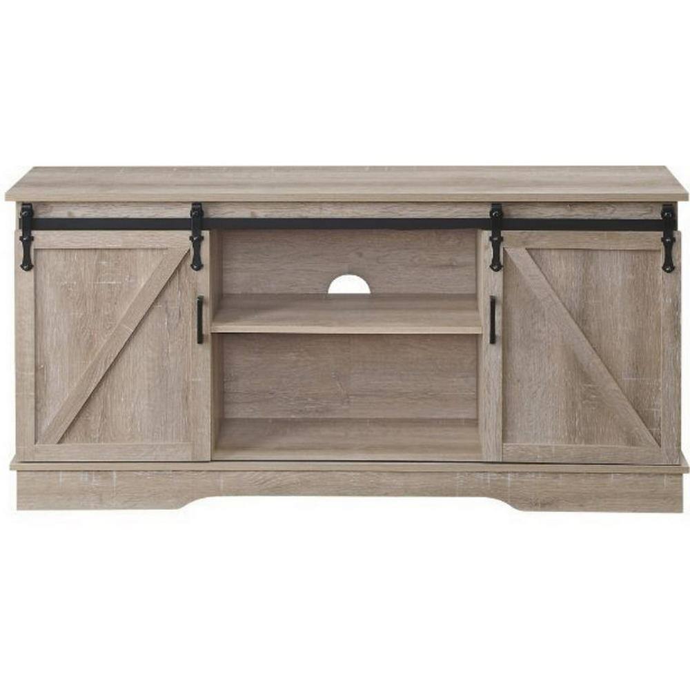Rustic Brown Wooden TV Stand with Sliding Barn Doors