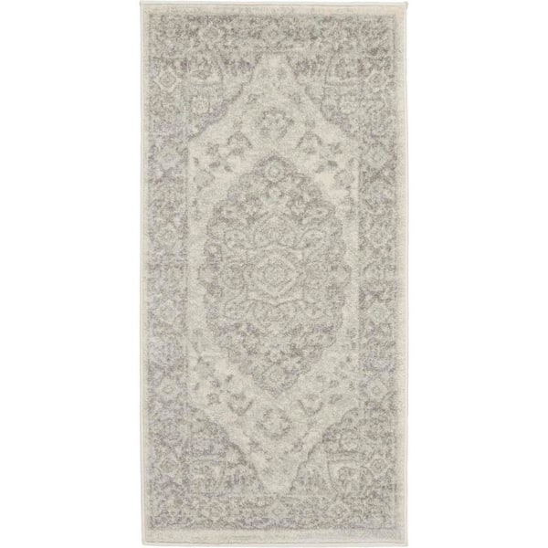 Tranquil Ivory/Grey doormat 2 ft. x 4 ft. Medallion Traditional Kitchen Area Rug