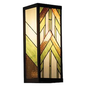 Mission 1-Light Black Satin Outdoor Stained Glass Wall Lantern Sconce