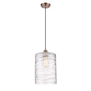 Cobbleskill 1-Light Antique Copper Shaded Pendant Light with Deco Swirl Glass Shade