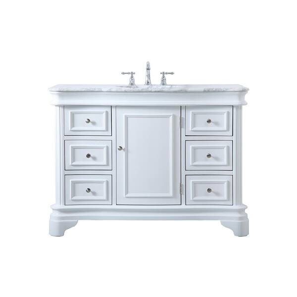 Unbranded Simply Living 48 in. W x 21.5 in. D x 35 in. H Bath Vanity in White with Cararra White Marble Top