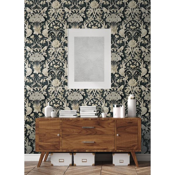 Black Charcoal Eloise Vinyl Peel and Stick Matte Wallpaper