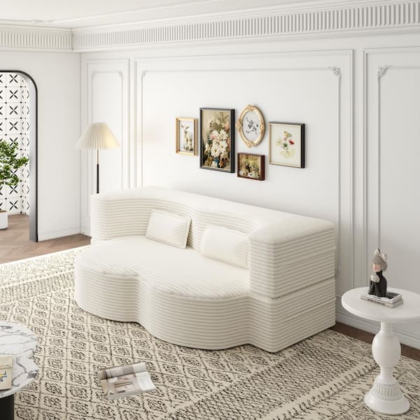 Harper & Bright Designs 78 in. Beige Plush Corduroy Sleeper Sofa Bed