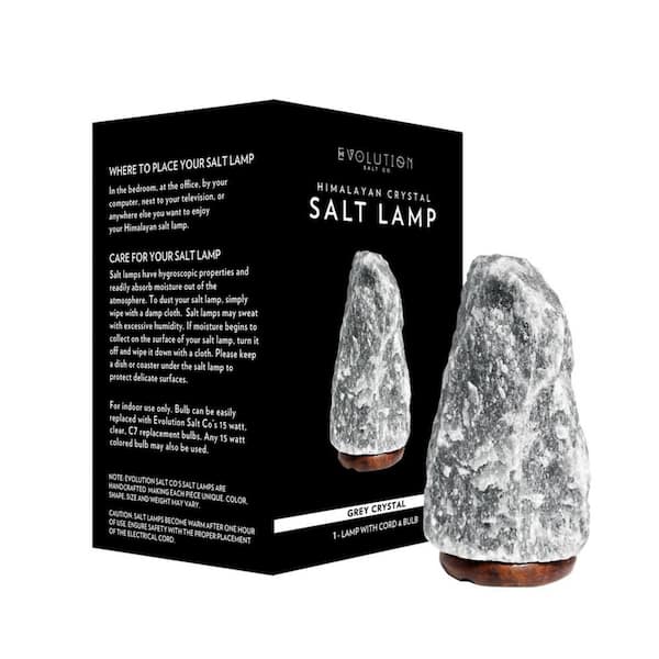 Himalayan 7.25 in. 6 lbs. Grey Salt Lamp, Natural Shape with Wire, Bulb and  Wooden Base GENL-01 - The Home Depot