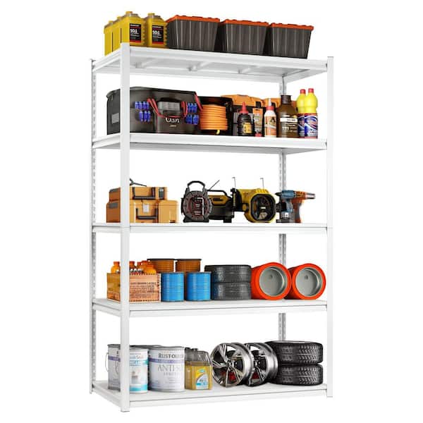 5-Tier Heavy Duty White Metal Utility shelving unit with Solid/Ventilated Shelves ( 47.2 in. W x 23.6 in. D x 72 in. H )