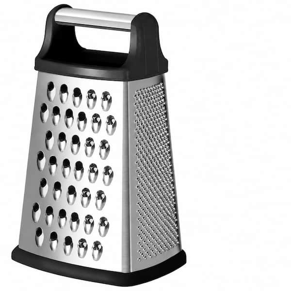 8 in. Handheld Black Stainless Steel 4-Sided Box Cheese Grater with Container and Lid for Kitchen, Wavy Julienne, Slicer