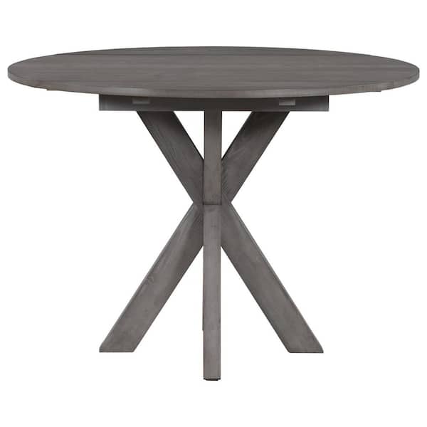 Unbranded Farmhouse 42 in. Round Gray Wood Drop Leaf Dining Table