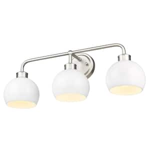 24 in. 3-Light White and Brushed Nickel Vanity Light with Metal Shade for Bathroom