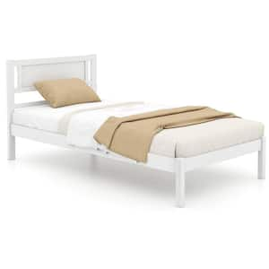 White Wood Frame Twin Platform Bed with Storage