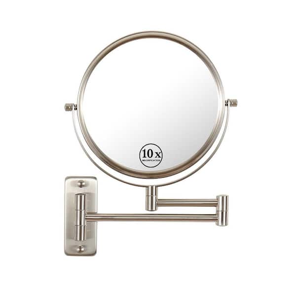 8 in. W x 8 in. H Round 1X/10X Magnifying Mirror Wall-Mount Bathroom Makeup Mirror 360-degree rotation in Brushed Nickel