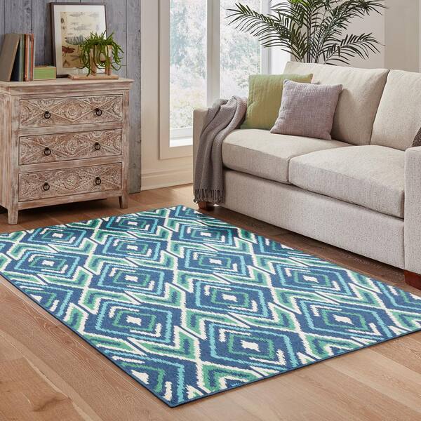 Boutique Blue/Aqua 3 ft 7 in x 5 ft 6 in Outdoor Area Rug