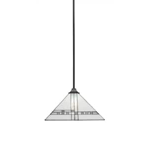 Sparta 100-Watt 1-Light Matte Black Bowl Mini Pendant Light with Glass Shade