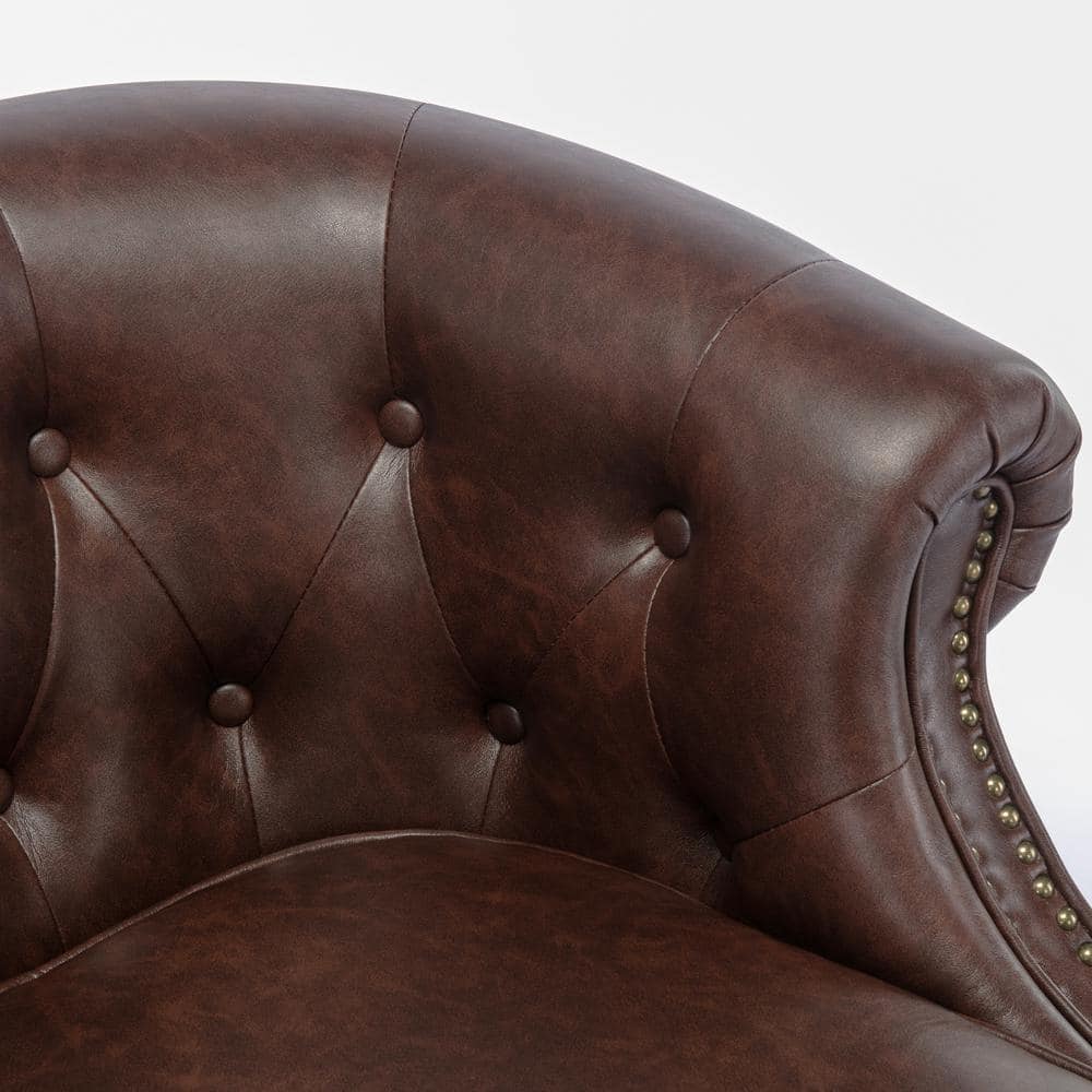 Chesterfield Brown Faux Leather Barrel Accent Chair