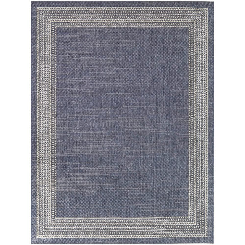 Hampton Bay Blue 8 ft. x 10 ft. Border Indoor/Outdoor Area Rug 3124349 ...