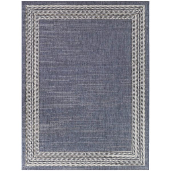 Hampton Bay Blue 8 ft. x 10 ft. Border Indoor/Outdoor Area Rug 3124349 ...