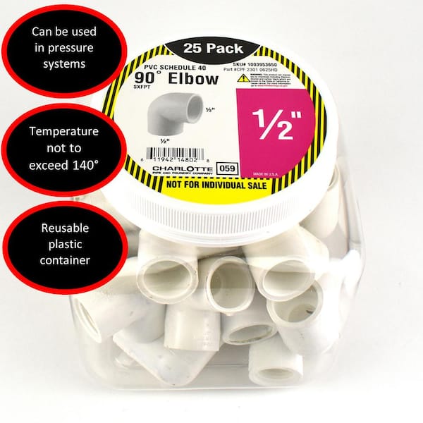 Charlotte Pipe 1/2 in. PVC Elbow Socket x FPT Pro Pack (25-Pack)