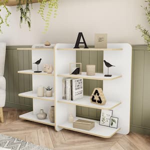 Eco-Friendly Luna 35.25 in. Tall White and Light Brown Wood 4-Shelf Standard Bookcase