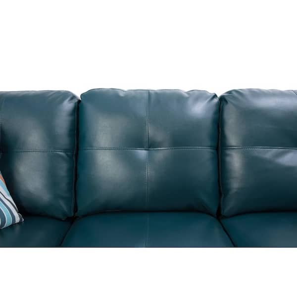 Faux Leather Sectional Sofa Set, Teal Leather Couch Living Room