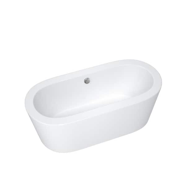 Maincraft Freestanding 59 in. Acrylic Flatbottom Oval Center Drain Bathtub in White with Overflow and Pop-up Drain
