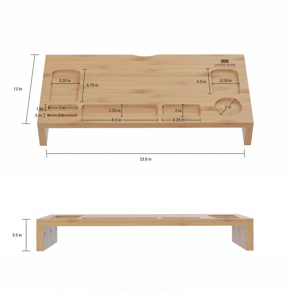 Natural Bamboo 23.8" Desktop Monitor Stand with Organizer