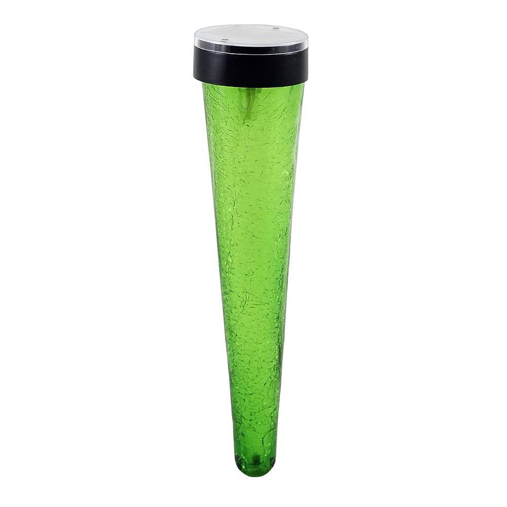 Dark Green Hand-Blown Glass Solar LED Garden Stakes, Set of 3