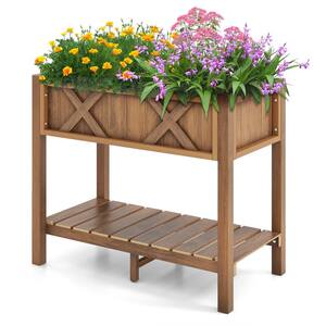 34 in. x 18 in. x 29 in. HIPS Raised Garden Bed with Storage Shelf and Drainage Holes in Coffee