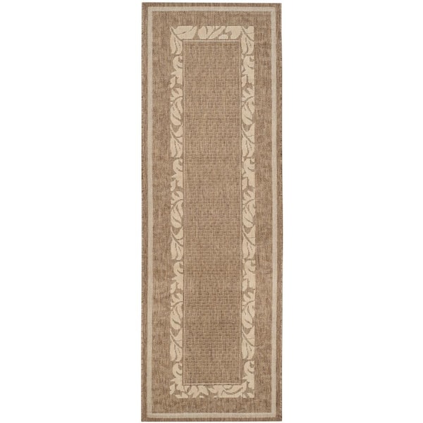 Courtyard Brown/Natural 2 ft. x 7 ft. Border Indoor/Outdoor Patio  Runner Rug