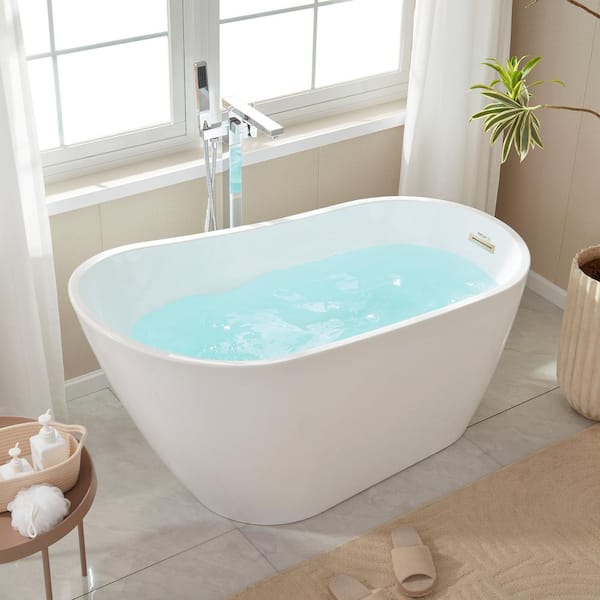 Vanity Art Bourges 55 in. Acrylic Flatbottom Bathtub in White/Titanium Gold