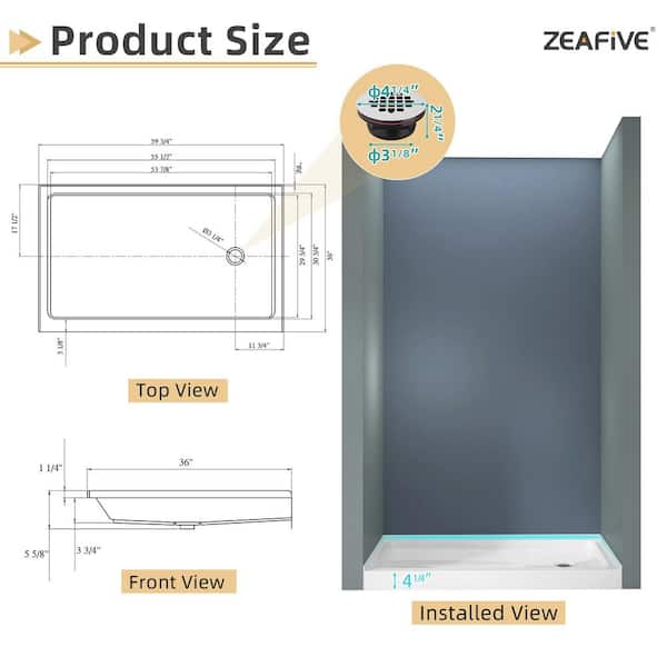 Nsip 60 in. L x 36 in. W Rectangular Non-Slip Alcove Single Threshold Shower Pan Base with Right Drain in White Tray