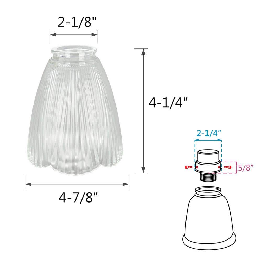 Clear Ribbed Glass Bell Chandelier Shade Set, 5-1/4" Height