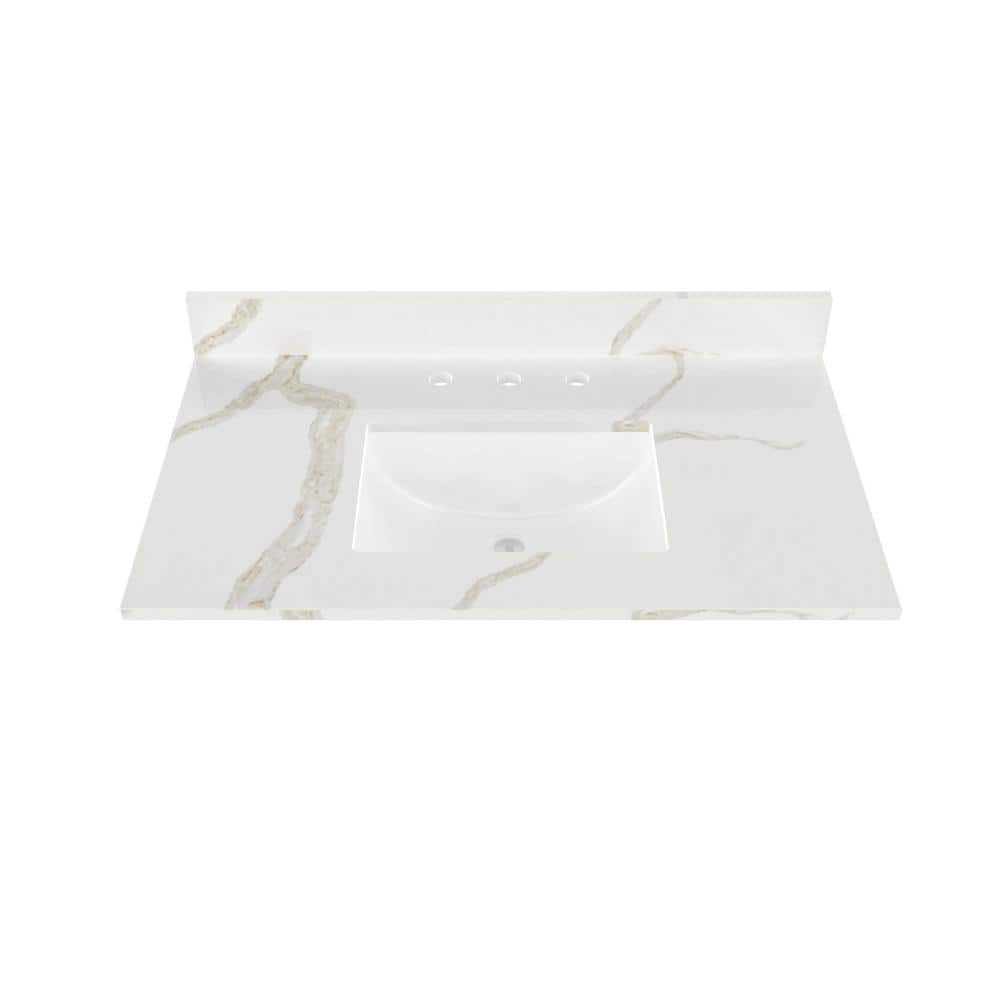 37 in. W x 22 in. D Quartz Vanity Top in Calacatta White with White Rectangular Single Sink price history on PriceWatchPro